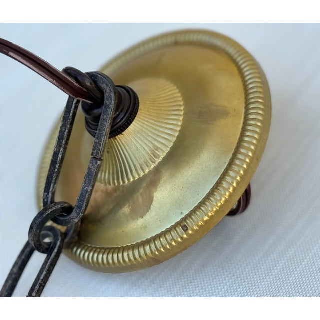 Vintage Murano Style Very Large Oval Shaped Blown Glass Pendant With “Onyx” Glass Swirl Golden Coloration and Brass Fittings For Sale - Image 12 of 12