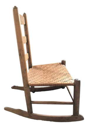 Antique Child's Rocker Chair With Splint Weave Seat