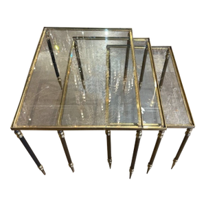 Set of Three Vintage French Brass and Glass Nesting Tables