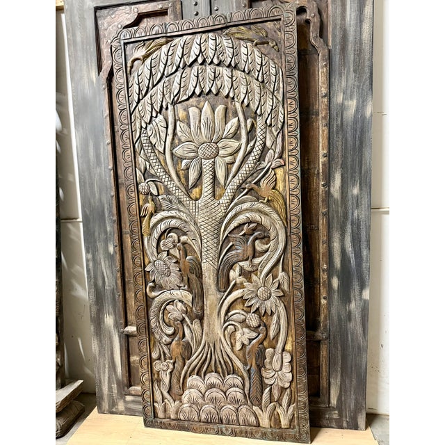 Vintage Carved Tree of Life Barn Door – Handcrafted Decorative Wall Art Panel 83x36 For Sale - Image 4 of 7
