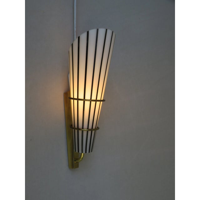 Italian Black and White Striped Enamel Glass and Brass Sconces, 1950s, Set of 4 For Sale - Image 13 of 18