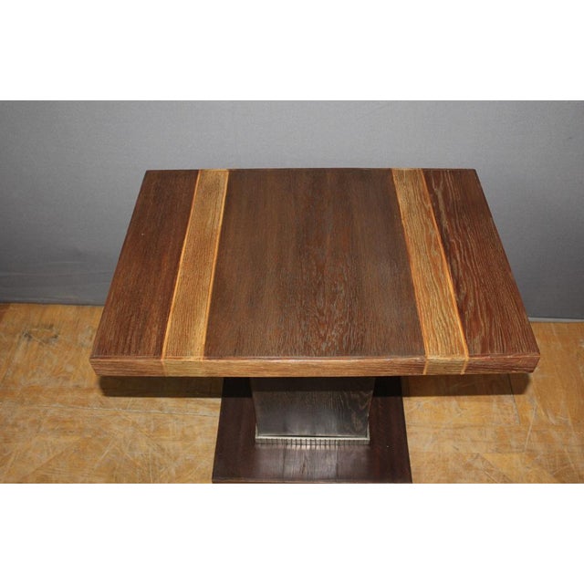 Art Deco Pedestal Table in Oak and Nickel-Plated Bronze, 1930s For Sale - Image 10 of 13