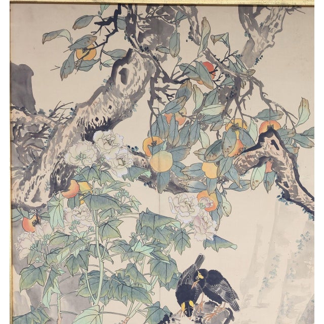Asian Huge 5' 8" Signed Asian Watercolor Painting on Silk - Professionally Joined Screen Panels For Sale - Image 3 of 12