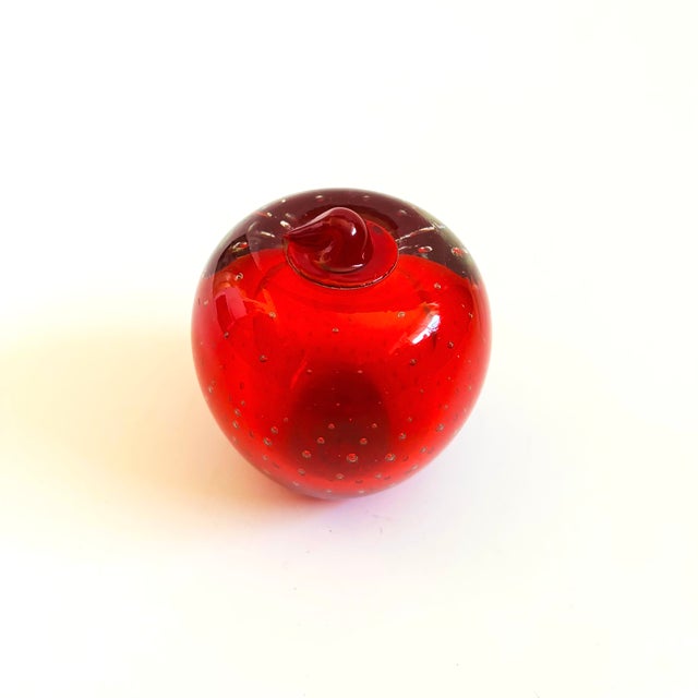 Contemporary Vintage Art Glass Apple Paperweight With Controlled Bubbles For Sale - Image 3 of 8