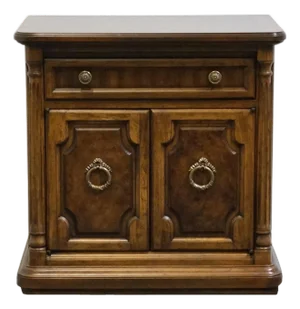 Drexel Heritage Cameo Collection Burled Walnut Italian Neoclassical Tuscan Style 25" Cabinet Nightstand 002-630