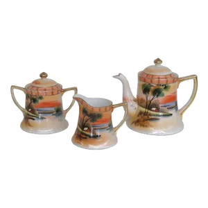 Takito Japan Hand Painted Teapot Creamer and Sugar Bowl Set