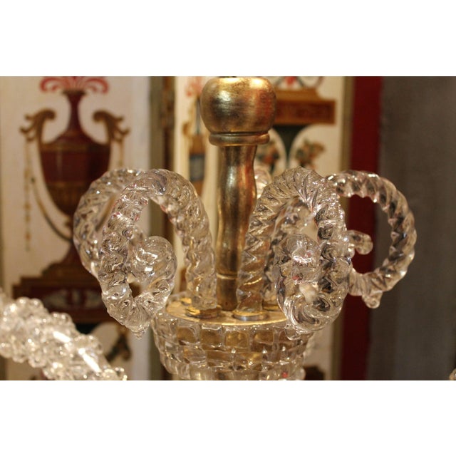 20th Century Italian Murano Transparent Glass 2-Tier 5-Light Chandelier, 1940s For Sale - Image 3 of 18
