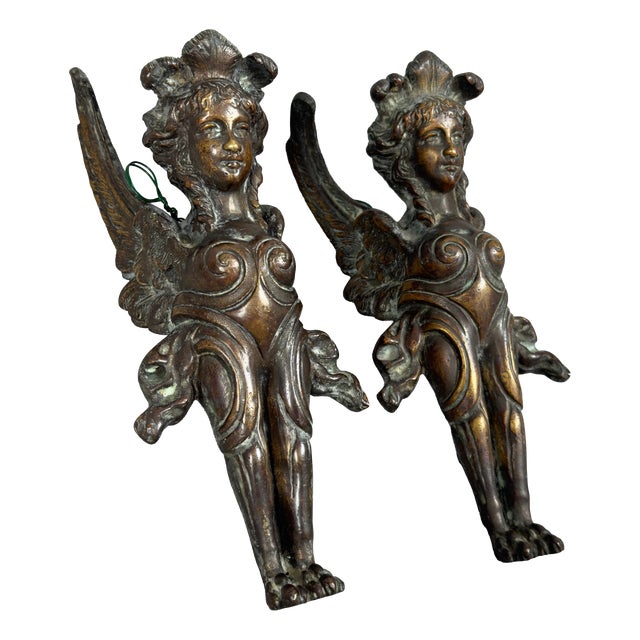 Antique Bronze Frieze Hanging Sculptures of Winged Figures, Early 20th Century, Set of 2 For Sale