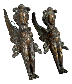 Antique Bronze Frieze Hanging Sculptures of Winged Figures, Early 20th Century, Set of 2