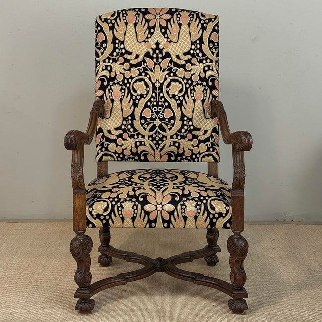 Wood 19th Century French Renaissance Revival Hand Carved Oak Armchair For Sale - Image 7 of 17