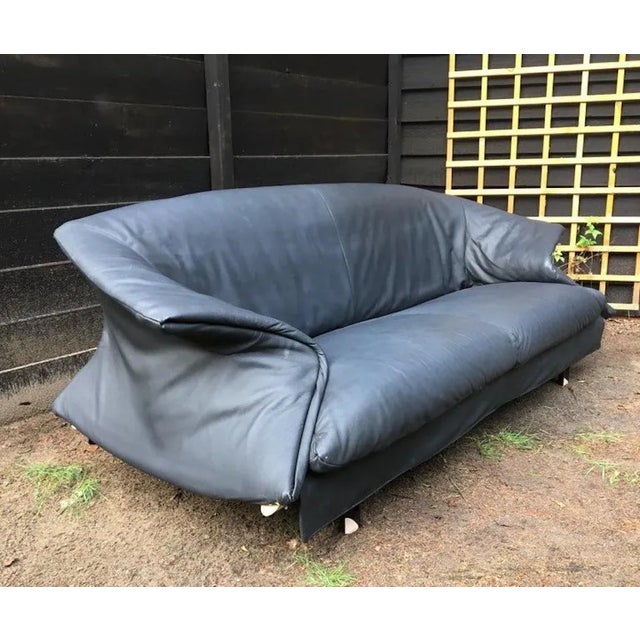 1980s Blue-Grey Leather Sofa from Saporiti Italia, 1980s For Sale - Image 5 of 12