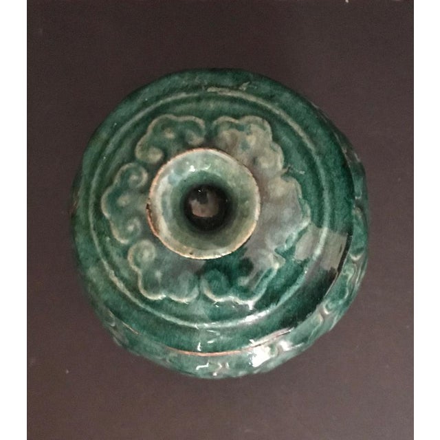 17th Century Chinese Ming Dynasty Green Glazed Celadon Pottery Lidded