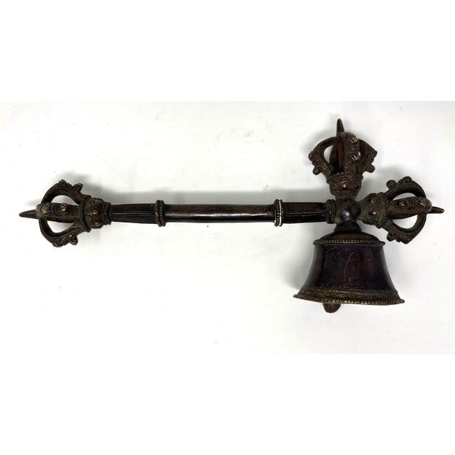 Asian Antique Bronze Tibetan Ceremonial Prayer Vajra Bell For Sale - Image 4 of 12