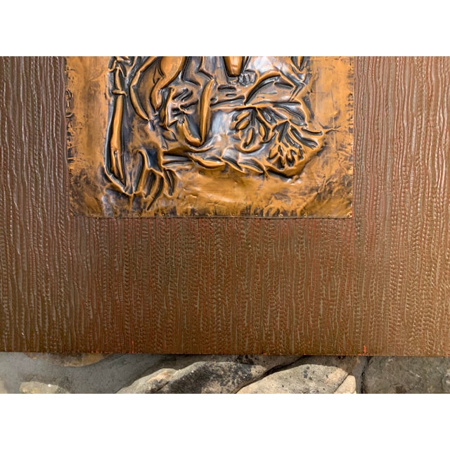Pair of MCM Copper Tone Repoussé Panther Panels | Mounted on Wood Board For Sale - Image 6 of 12