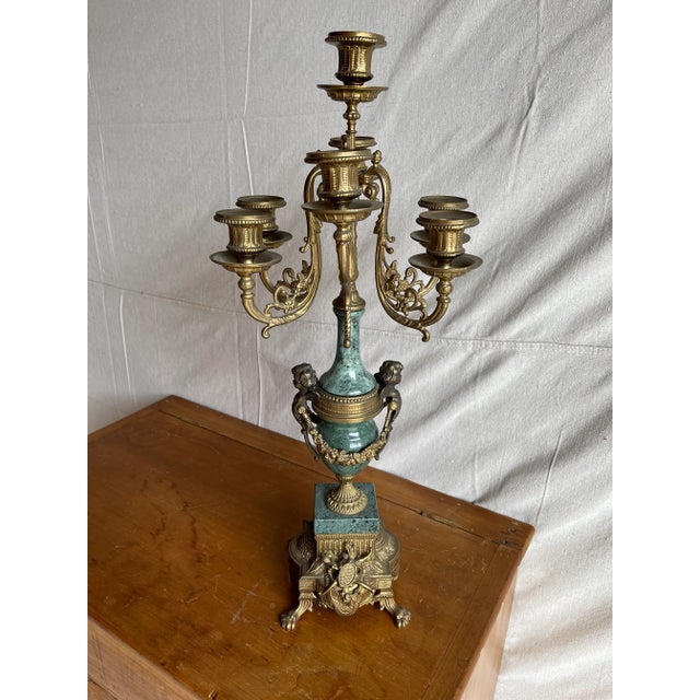 Early 20th Century Lancini Brass & Marble Imperial Candelabra, Made in Italy For Sale - Image 12 of 12