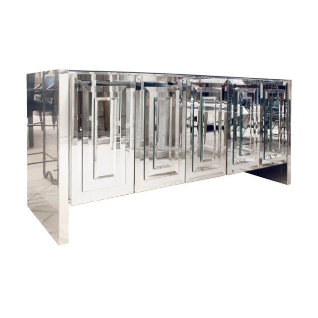 Mid-Century Modern Vintage 1970s Mid Century Modern Mirrored Ello Credenza Cabinet Hollywood Regency For Sale - Image 3 of 6