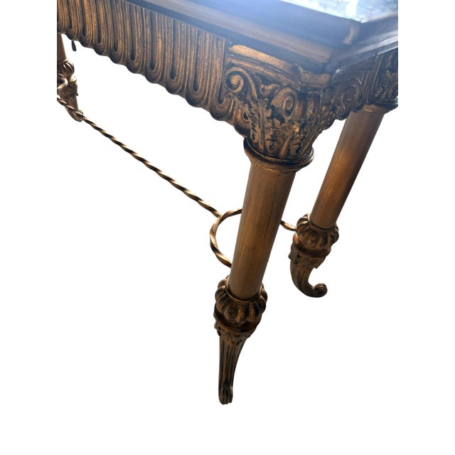 Late 19th Century Ornate Italian Neoclassical Console Table With Gold Leaf and Black Top For Sale - Image 4 of 7