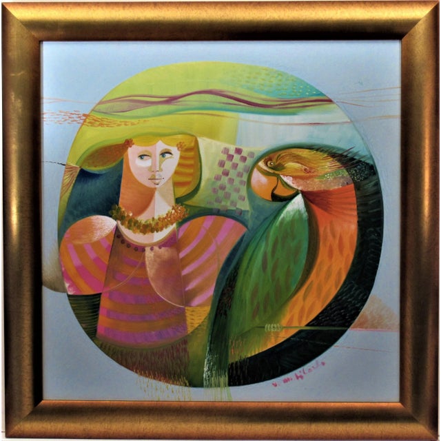 Paint Vittorio Maria Di Carlo, Figura Col Pappagallo, Circa 1980 For Sale - Image 7 of 7