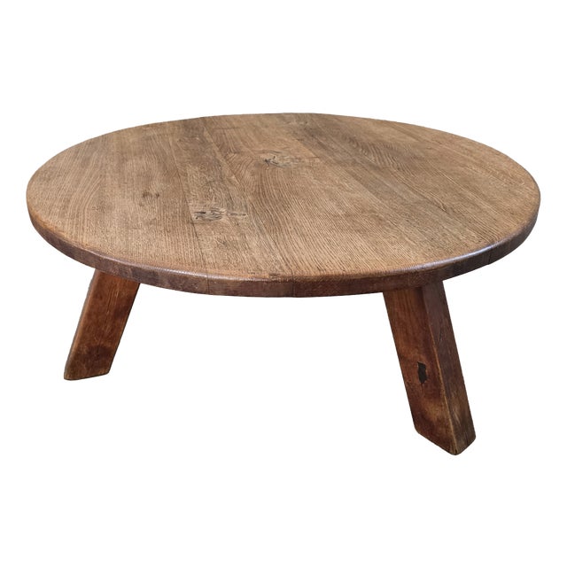 Large Mid-Century Modern Round Oak Coffee Table, 1970s For Sale