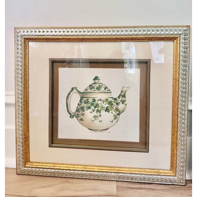 Silver Pair of Carolyn Shores Wright “Aria” Botanical Tea Prints in Custom Windsor Art Silver & Gold Frames, 1994 For Sale - Image 8 of 12