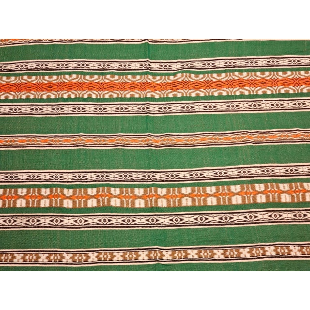 Vintage American Southwestern Blanket, Handwoven Stripe Pattern, Green & Ivory, 5’ X 8’ For Sale - Image 10 of 12