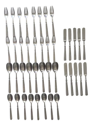 1980s Dansk "Anvil" 5-Piece Stainless Steel Flatware for 8, Set of 40 Pieces