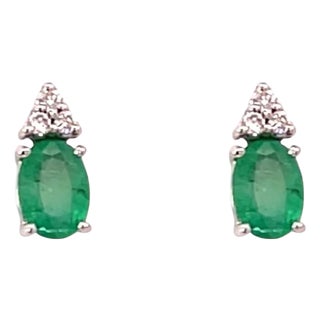 Natural Emerald Diamond Earrings 14k Gold 1.28 TCW Certified For Sale