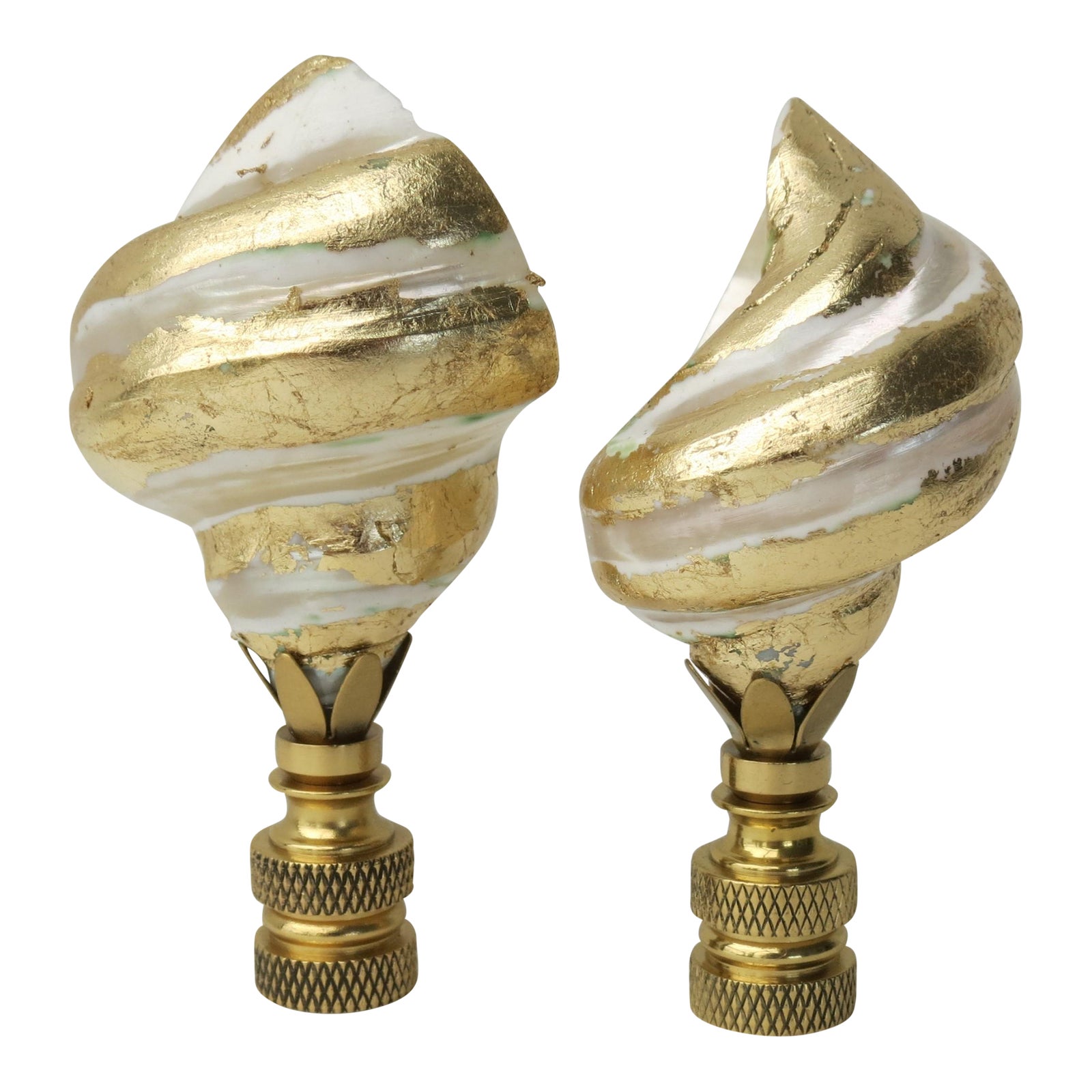 Fiji Shell Lamp Finials in Pearl Finish With 14 Kt Gold Swirls ...