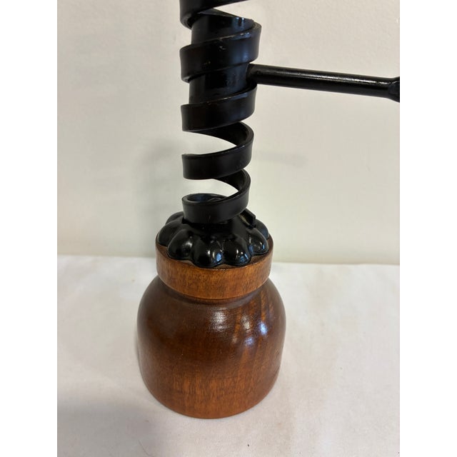 1960s Vintage Primitive Iron and Wood Spiral Courting Candle Holder For Sale - Image 5 of 10