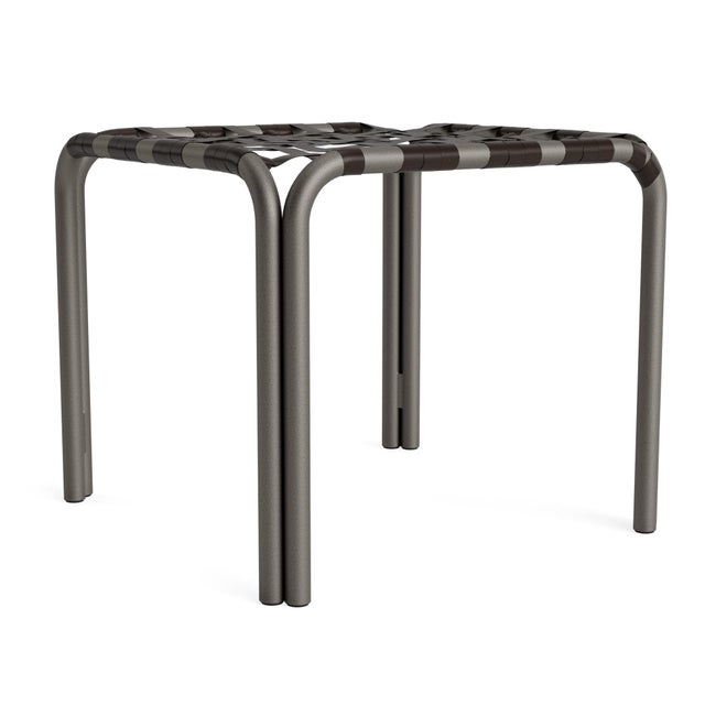 Not Yet Made - Made To Order Brown Jordan Kantan Aluminum Stacking Stool/Occasional Table, Vinyl Lace, Mica frame with Coffee fabric For Sale - Image 5 of 11