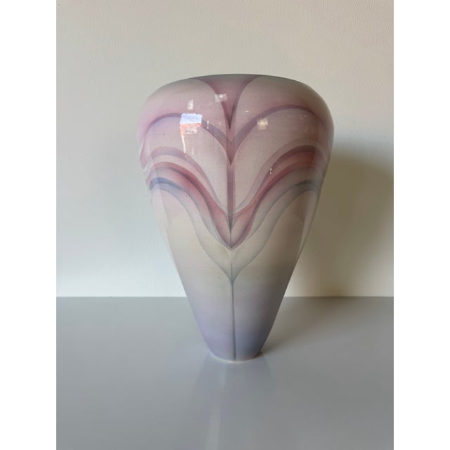 1980’s Vintage Purple Glazed Art Ceramic Vase, Signed For Sale - Image 4 of 12