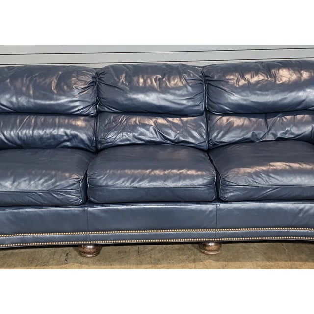 Hancock & Moore Blue Leather Sofa Nailhead Trim Three Cushions Outstanding For Sale In Cleveland - Image 6 of 13