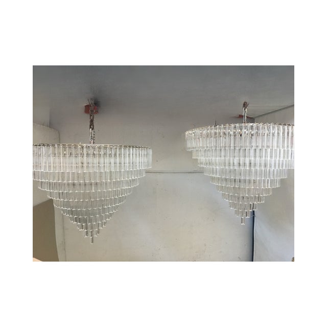Mid-Century Modern Set of 2 Clear Triedro Murano Glass Chandelier in Venini Style For Sale - Image 3 of 12