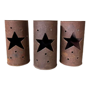 Vintage Rustic Tin Star Votive Candle Holder, Set of Three