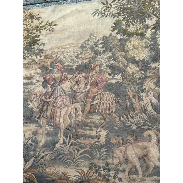 Mid-Century French Jacquard Tapestry with Noble or Princely Hunt Scene, 1950s For Sale - Image 3 of 18