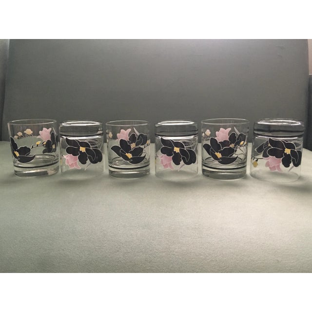 Glass Vintage French Black & Pink Floral Cocktail Set - 7 Pieces For Sale - Image 7 of 13