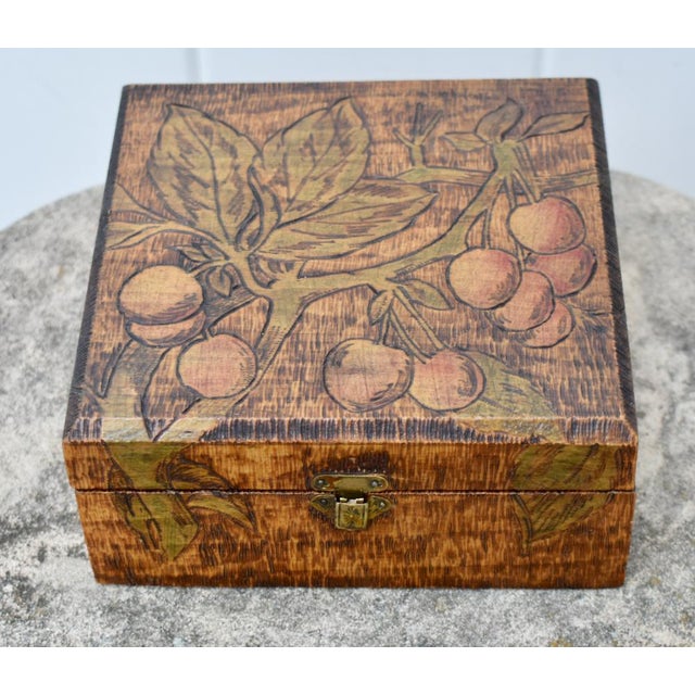 Vintage Pyrography Carved Lidded Box W/Leaves & Fruit For Sale - Image 9 of 13
