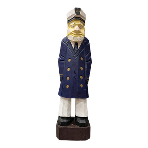 Tall 1970's Vintage Coastal Nautical Folk Art Hand-Carved Wooden Sea Captain Sculpture – 17.5”