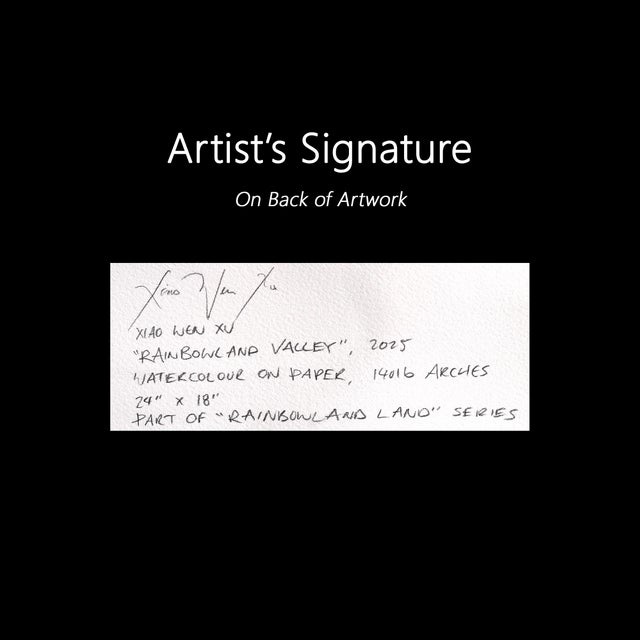 Rainbowland Valley - Abstract Colorful Dreamy Still Life Watercolor Painting Original Artwork by Xiao Wen Xu For Sale In Los Angeles - Image 6 of 6