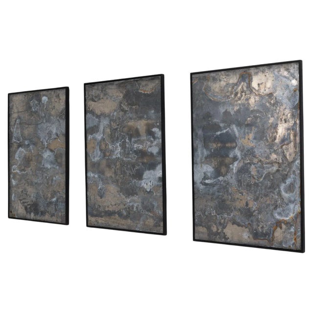 Abstract Metal Triptych in Wooden Frame - 3 Pieces For Sale - Image 13 of 13