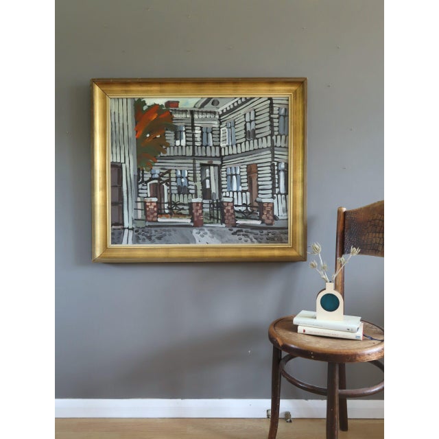 Modern 1974 Modernist 'Facade in Focus' Vintage Swedish Expressive Street Scene Oil Painting, Framed For Sale - Image 3 of 11