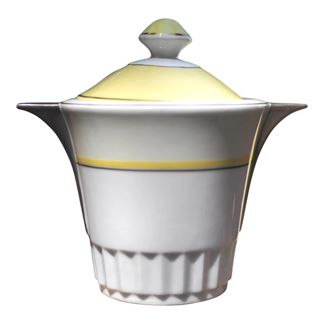 1920s French Limoges Giraud Le Grand Depot Art Deco Gold and Yellow Sugar Pot For Sale
