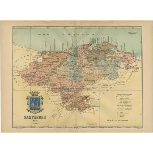 Maritime and Terrestrial Survey of Spanish Santander in 1901 For Sale