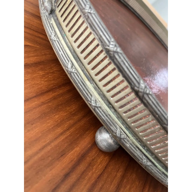 1800s Meriden Britannia Co. Mahogany Butler's Tray With Inlay For Sale - Image 4 of 12