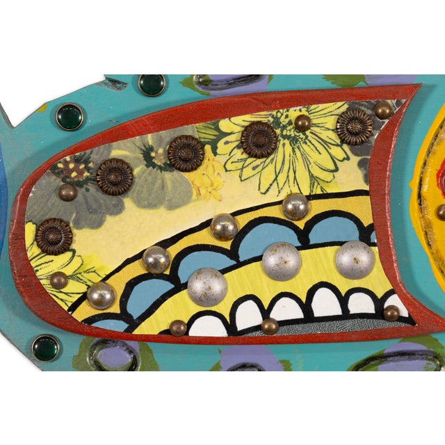 Pat Custer Denison Mixed Media Hanging Folk Art Fish For Sale In Detroit - Image 6 of 7