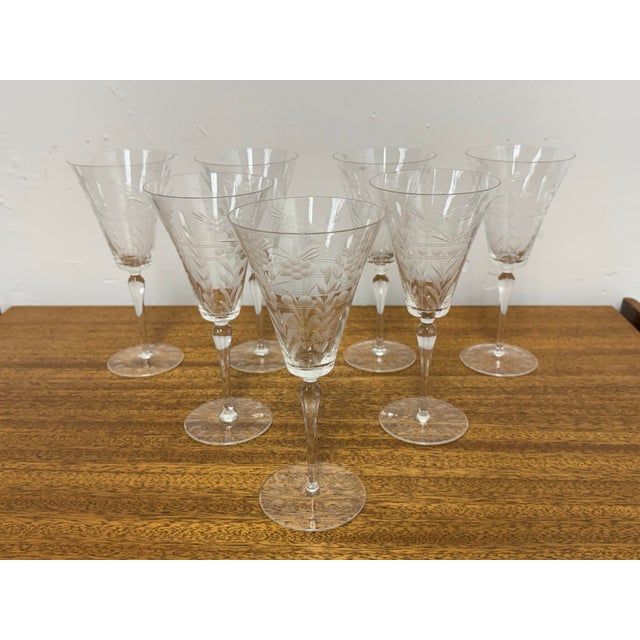 Design Plus Gallery presents a Set of Seven Wine Glasses by Libbey Rock Sharpe. These are vintage, mid-century stemware...