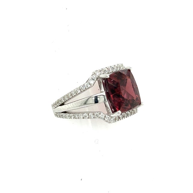Natural Tourmaline Diamond Ring 6.5 14k White Gold 5.89 TCW Certified For Sale - Image 4 of 18