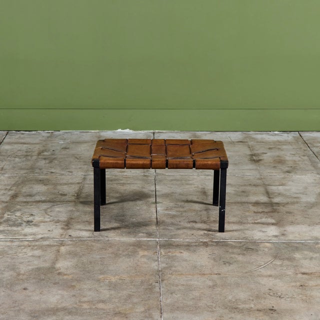 Small Woven Leather Bench by Swift and Monell For Sale - Image 4 of 18