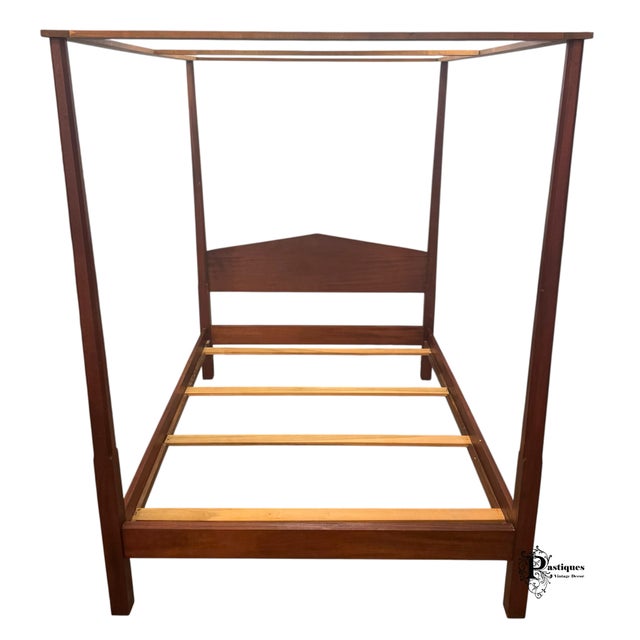 Vintage Traditional Chippendale Style Solid Mahogany Queen Size Four Poster Pencil Canopy Bed For Sale - Image 10 of 11