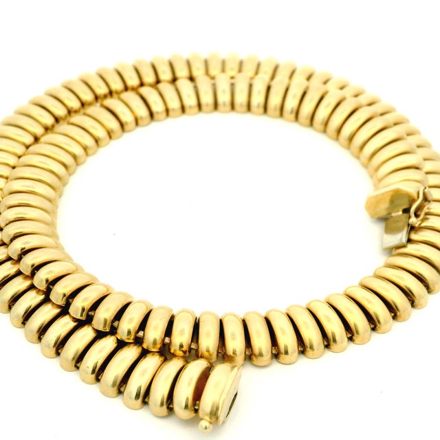 Gold Vintage Italian 14k Gold Tubogas Collar Necklace, Circa 1975 For Sale - Image 8 of 13